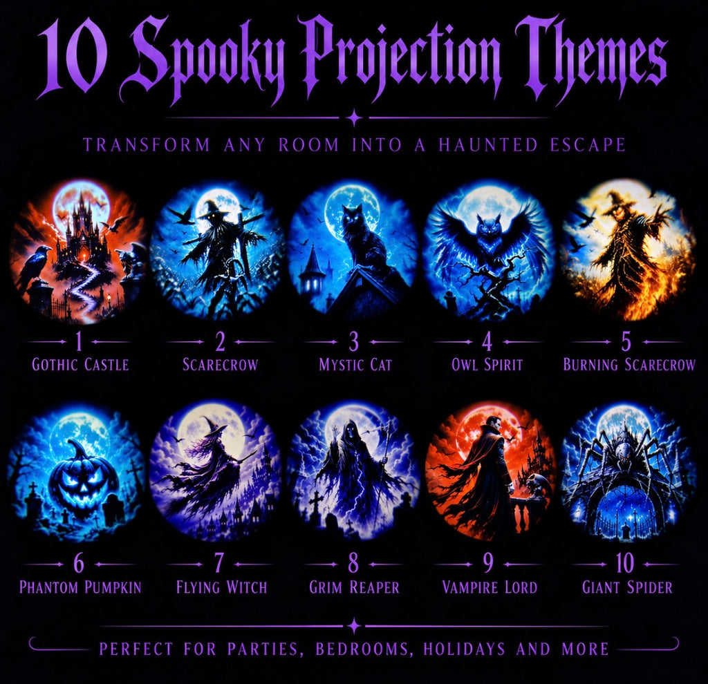 Haunt Glow Halloween Projector Light - 10 Interchangeable Spooky Slides